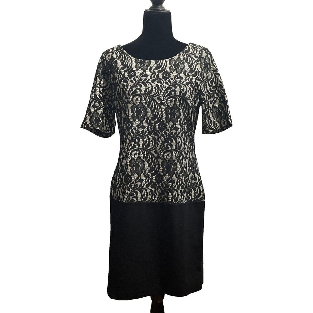 Worthington Women’s 8 Black Sheath Dress Lace Overlay Feminine Sophisticated
